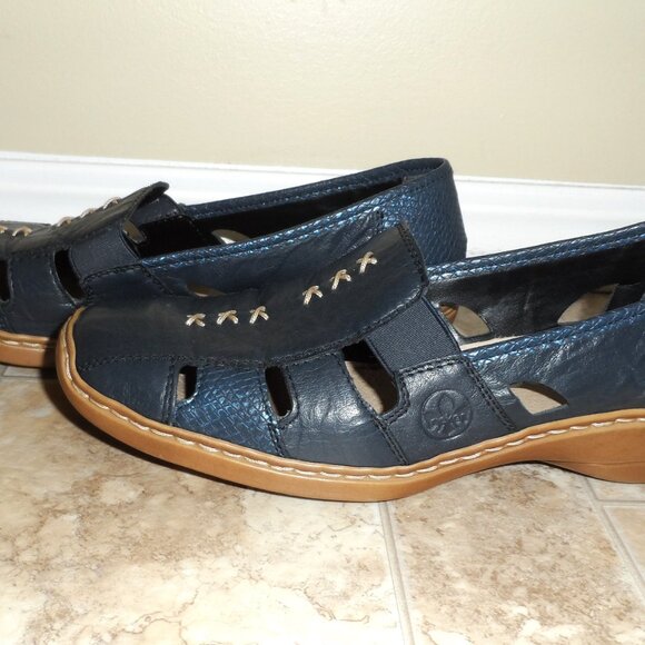 Rieker Shoes  Leather Flats Navy Comfort Antistress Loafers Sze 9 - Picture 4 of 8
